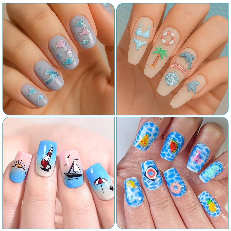 IDDFEVE Embossed Summer Nail Art Stickers - 5D Beach Palm