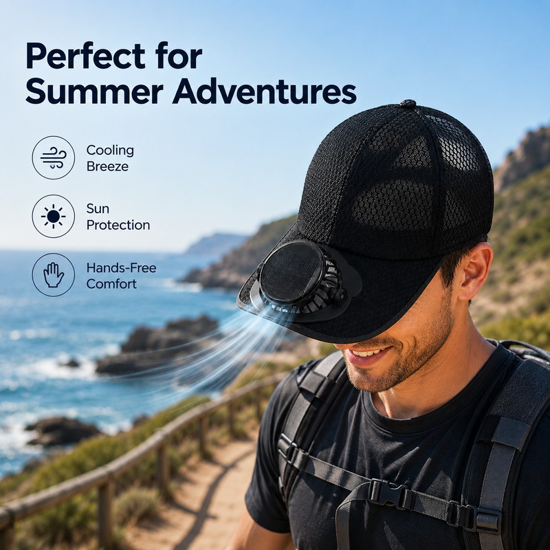 Solar Fan Baseball Cap for Outdoor Use – USB-Rechargeable Mesh