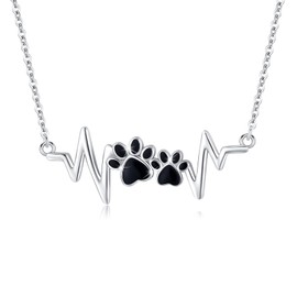 Paw Print Necklace 925 Sterling Silver Heartbeat Necklace Dog Paw Print Pendant Jewellery Gifts for Girls Women