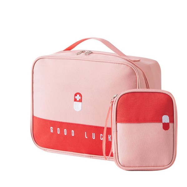 TIYGHI Pack of 2 Medicine Bag Waterproof Large Capacity Medical Emergency Bag Portable Medicine Bag Medicine Storage for Travel On the Go Home Office, pink