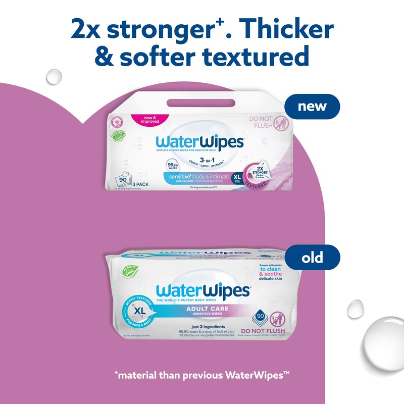 WaterWipes Sensitive+ Body & Intimate Wipes, 3-In-1 Cleans, Cares, Protects,