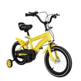 Kreiaoer Kids Bike with 2 Hand Brakes, 14 Inch Kid's Bikes with Training Wheels for Ages 2-12 Years Old Boys Girls, Rider Height 38-50 Inch, Yellow