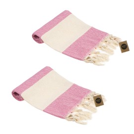 Turkish Hand Towel Set of 2 - Hand Towel for Kitchen and Bathroom - 50x100cm, 18,5x40 Inches - Prewashed Absorbent Peshtemal Decorative Towel for Face, Hand, Hair, Gym, Dishcloth, Tea Towel (Fuchsia)