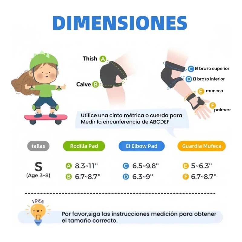 7pzas Kit De Proteccion Rodilla Codo Mano Patinaje Para Niño