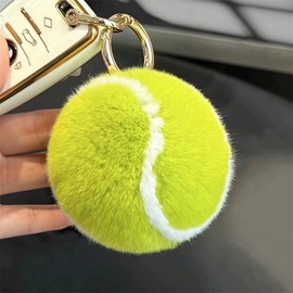 Light Green Fluffy Tennis Ball Keychain,Backpack Handbag Charm Accessory for Women Men Birthday Gift Sports Party Favor Smooth To The Touch Quality Faux Fur Keyrings,Keychains and Charms,Accessories