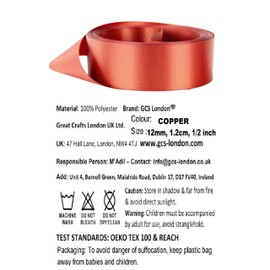 25 Yards / 23Meters of Satin Ribbon 12mm in Multiple Colours Satin Ribbon Tying Gift Ribbon Wedding Trimming Crafts Apron Deco. Many Colours BUY ANY 3 Colours & GET 1 FREE (Copper)