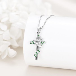 VONALA Cross Necklace 925 Sterling Silver Dove of Peace Pendant Jewellery for Women
