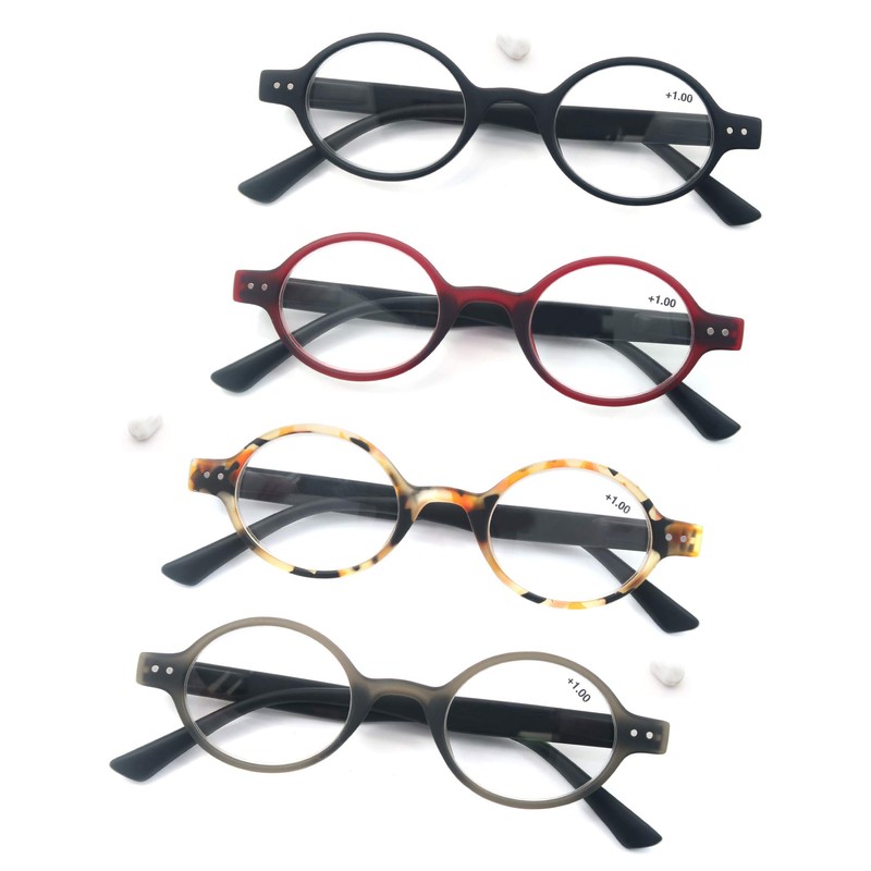 MODFANS 4 Pack Round 1.5 Reading Glasses Women Men,Retro Matte