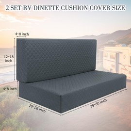 Buryeah 2 Set RV Dinette Cushion Covers Elastic Cushion Slipcovers Stretchable RV Sofa Cover Loveseat Furniture Protector for RV Camper Car Bench, 2 Backrest Cover 2 Bench Cover (Dark Gray,Polyester)