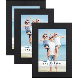 Icona Bay 4x6 (10x15 cm) Picture Frames (Black, 3 Pack), Sturdy Wood Composite Photo Frames 4 x 6, Sleek Design, Table Top or Wall Mount, Exclusives Collection