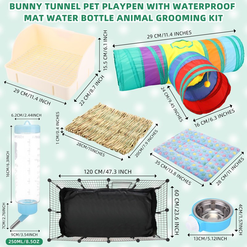 PullCrease 104 Pcs Rabbit Starter Kit Litter Box Bunny Tunnel