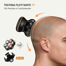 MAXGROOM 7D Rasoio Testa Calva Zero Assoluto 2 Velocità 7000&6600 Giri/Min, Rasoio Elettrico Capelli Uomo Rasa Capelli 0 mm, Shaver Capelli, Impermeabile con Display LED 120 Minuti di Autonomia