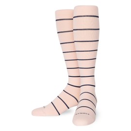 Comrad Nylon Knee High Socks - 20-30mmHg Firm Compression Socks, (Extra Large, Rose/Navy Stripe) - Soft & Breathable Support Socks for Men, Pregnant Women, Nurses, Workout, Home, Work & Travel
