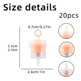 Pack of 20 motorcycle gas fuel filters, motorcycle petrol filter, moped fuel filter, gas inline filter, fuel filter, universal for motorcycles, petrol engines, machines for filtering ride-on mowers