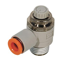 SMC AS2201F-01-06S Air Flow Control Valve with Push-to-Connect Fitting, PBT & Nickel Plated Brass, Elbow, with Sealant, 1/8" BSPT Male x 6 mm Tube OD (Pack of 10)
