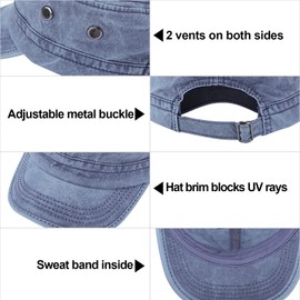 Geyoga Army Cap 2 Pieces Cadet Military Hat for Men Women Washed Cotton Flat Top Cap Unisex Outdoor Sports Cap Casual Sun Hat(Navy Blue, Black)