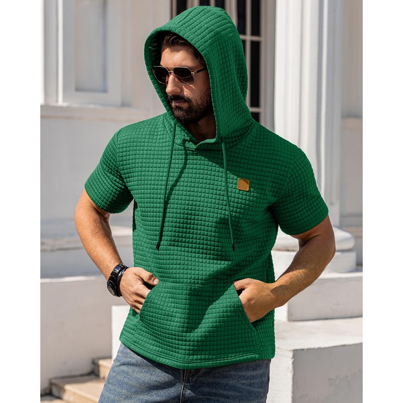 Aiyino Men's Hoodies Pullover Casual Short Sleeve Drawstring Waffle Knit