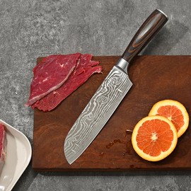 TONGMARU Santoku Knife, 7 inch Professional High Carbon Razor Super Sharp German Stainless Steel - Japanese Chef Knife with Ergonomic Forged PakkaWood Handle, with Luxury Gift Box, for Family