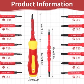 7 in 1 Insulated Screwdriver Set Magnetic Tip Mini Electrician Screwdriver Set Slotted Screwdriver Tool Kit Multifunctional Soft-Grip Screwdrivers with Case