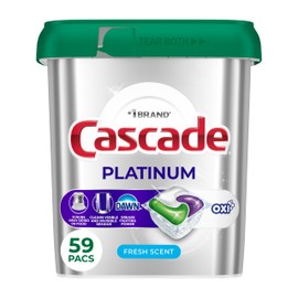 Cascade Platinum + Oxi Dishwasher Pods, Dishwasher Detergent, Dish Detergent Soap, Fresh, 59 Count