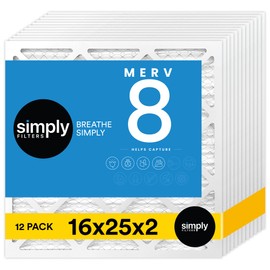 Simply Filters 16x25x2 MERV 8, MPR 600, Air Filter (12 Pack) - Actual Size: 15.5x24.5x1.75 HVAC, AC Furnace Air Filter