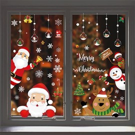 ZHAXIDELE Christmas Window Clings, 218 Pcs Stickers, 10 Sheets Reusable Xmas Decals with Santa Claus Reindeer Snowman, Double-Side Snowflake Clings for Winter Party Supplies,218pcs