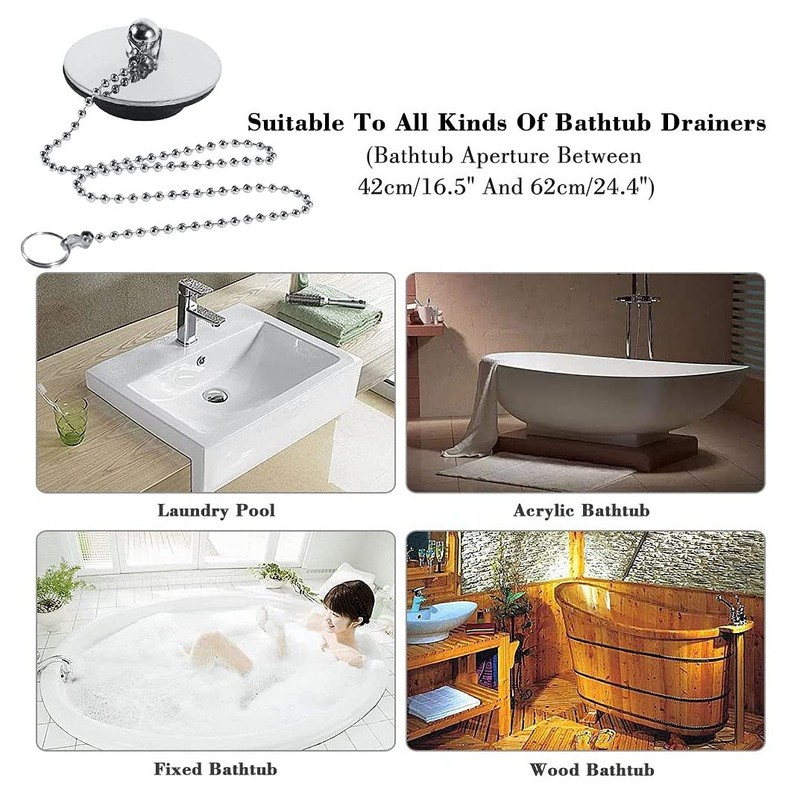 DMZK Stainless Steel Bath Tub Stoppers Drain Plug with Chain，Solid