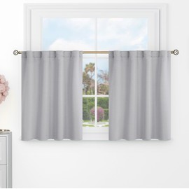 BGment Short Blackout Curtains 30 Inch Length for Small Windows - 34 x 30 inch Curtains Rod Pocket and Back Tab Thermal Insulated Room Darkening Curtains for Kitchen/Cafe Room, 2 Panels, Light Grey