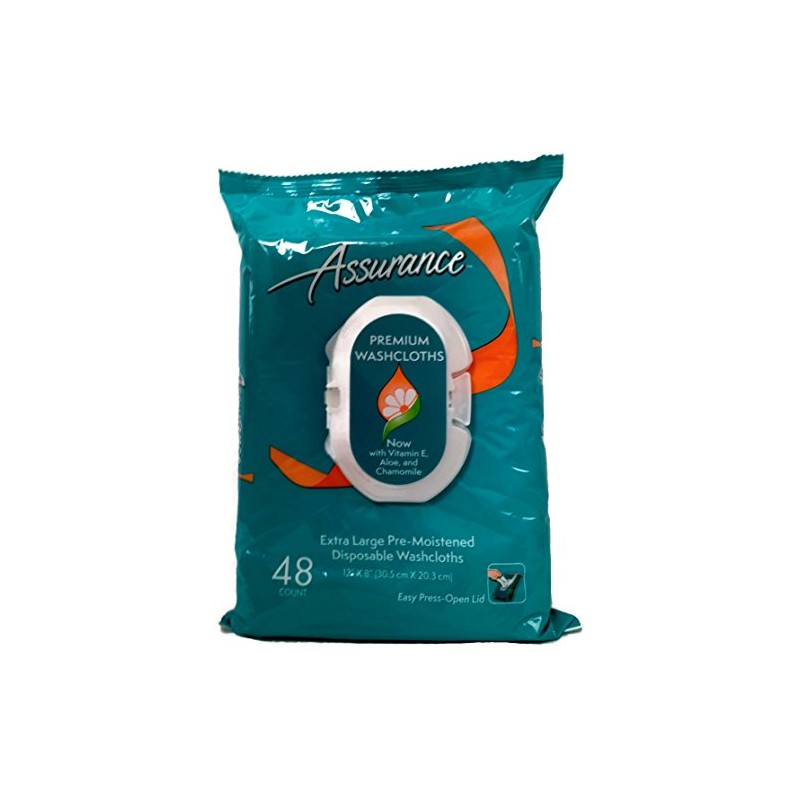 Assurance Premium Pre-moistened Disposable Washcloths, Extra Large, 48ct, Multipack of