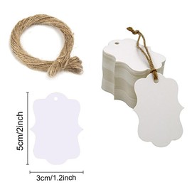 Jitnga Pack of 100 Kraft Paper Tags, White Gift Tags, Kraft Paper Tags with Jute Cord, 20 Metres, for Wedding, Gift, Christmas, Crafts
