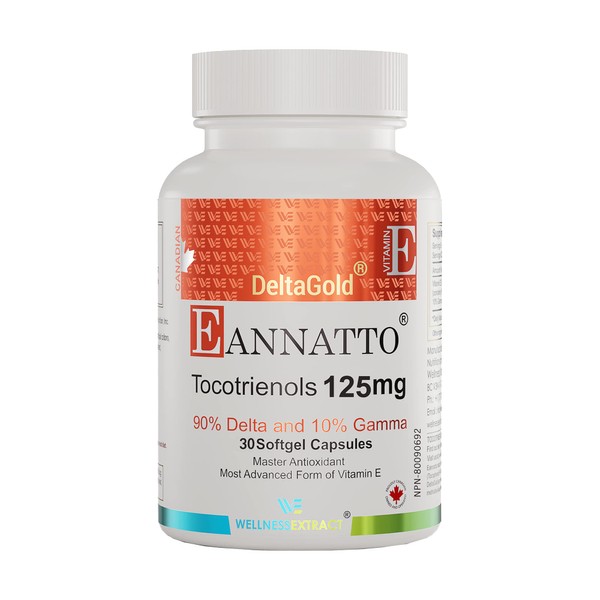 EAnnatto Tocotrienols Deltagold Vitamin E Tocotrienols Supplements Softgel Capsules, Tocopherol Free, Supports Immune Health & Antioxidant Health (90% Delta & 10% Gamma) (125 MG 30 Softgels)