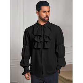 Runcati Mens Pirate Shirt Ruffle Victorian Renaissance Vampire Poet Puffy Shirts Gothic Steampunk Medieval Costume Black