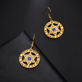 Edelstahl Chanukka Davidstern Ohrringe Retro hebräischen Stern Kreis Charme Schmuck für Frauen Mädchen (Gold)