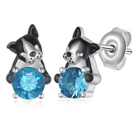 SVODEA Boston Terrier Gifts 925 Sterling Silver Boston Terrier Earrings Cute Animal Dog Jewelry Gifts for Women (March Birthstone)