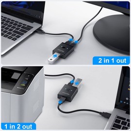 ChenYang CY KVM Bidireccional USB 3.0 Switch Selector 2 a 1 PC compartiendo o 1 a 2 Hub para teclado y mouse escáner impresora