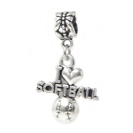 Cherityne Dangle I Love Softball Charm Bead for Charms Bracelets