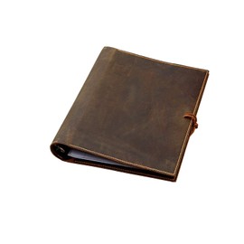 leather 2 inch 3 ring presentation binder portfolio organizer, vintage leather notepad document folder hard cover letter size