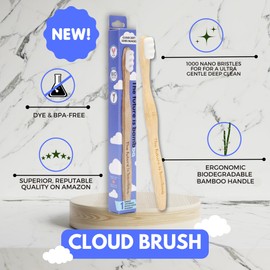 Cloud Brush Biodegradable Bamboo Toothbrushes – Pack of 6 Ultra-Soft 1000 Nano Bristle Brushes for Sensitive Gums & Teeth – Eco-Friendly & Sustainable Oral Care