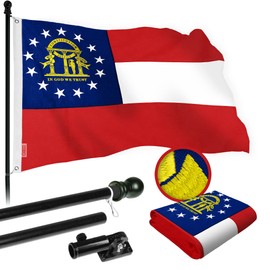 G128 Combo Pack: 6 Ft Aluminum Spinning Flagpole (Black) & Georgia GA State Flag 3x5 Ft, StormFlyer Series Embroidered 220GSM Spun Polyester | Pole with Flag Included