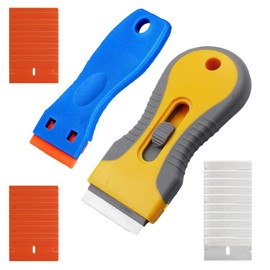 Razor Blade Scraper, Scraper Tool with 2 Pack Scrapers 20PCS Plastic Blades and 10PCS Metal Blades for Cleaning and Removing