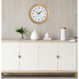 Bulova C5005 Wooden Atomic Analog Wall Clock | Automatically Sets Time | Large Roman Numerals | Battery Operated | Traditional Design