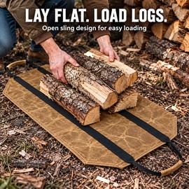 Waxed Canvas Firewood Carrier Bag with Reinforced Handles, Water-Resistant Log Tote for Fireplace, Cabin and Camping