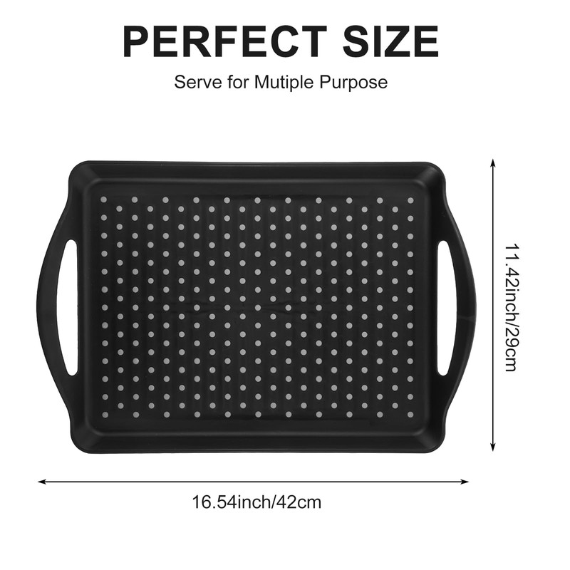 3 Pcs Anti-Slip Serving Trays with Handles, Rectangular Food Serving