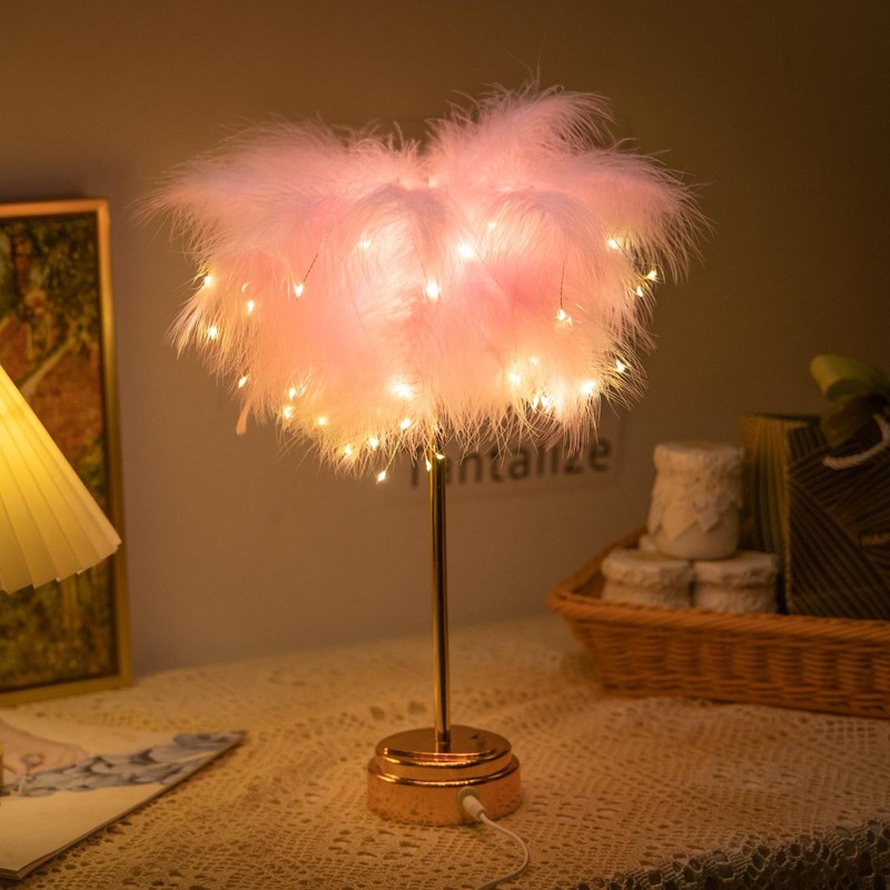 BDUSXYZ Pink Feather Lamp - LED Atmosphere Feather Night Lights
