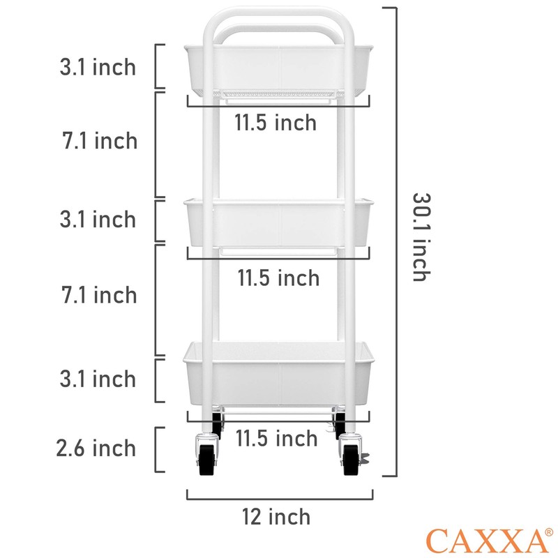 CAXXA 3-Tier Rolling Metal Storage Organizer - Mobile Utility Cart
