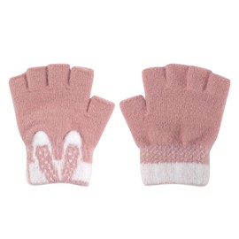 TINAYAUE Children's Half Finger Gloves Unisex Cartoon Warm Skin Friendly Winter Knitted Gloves Client Child Cute Plush Rabbit Ear Mittens Fingerless Gloves for 4-6 Years Old Boys Girls, pink