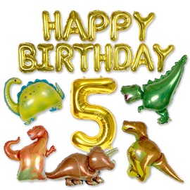 Birthday Decoration, Dinosaur, Balloons, Balloons, Numbers, 5 Years Old, Tyrannosaurus, Triceratops, Plachiosaurus (Dinosaur Five, 5 Years)