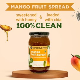 Conscious Food Mango-Honey Fruit Spread 17.6 oz | 100% Natural | Made with Chia Seeds and Honey | No Added Refined Sugar | No Preservatives | Clean Label