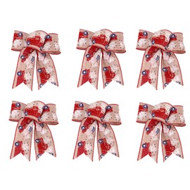 6 Pieces 6" × 7" Labor Day Bows for Wreath, American Flag Truck Wreath Bows Natural Burlap Patriotic Wreath Decoration for Veteran's Day Christmas Front Door Trees Decorations
