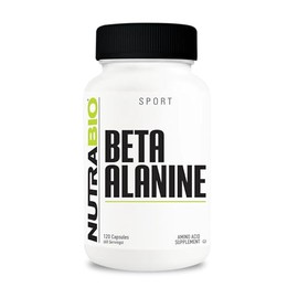 NutraBio Beta-Alanina 800 mg por Cápsula - 1600 mg por Ser 120 Ser - Pre-Entreno - Sin Gluten - 120 Cápsulas                                          